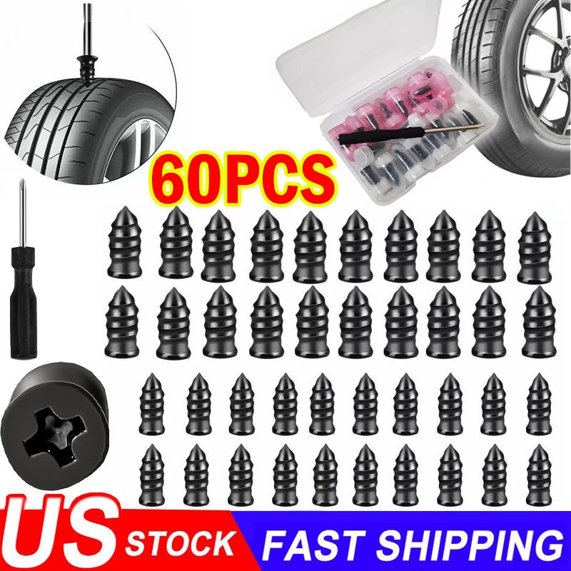 60 Pcs Rubber Tire Nail Repair Kit Screw In Tire Plugs for Car Truck SUV Van gallery