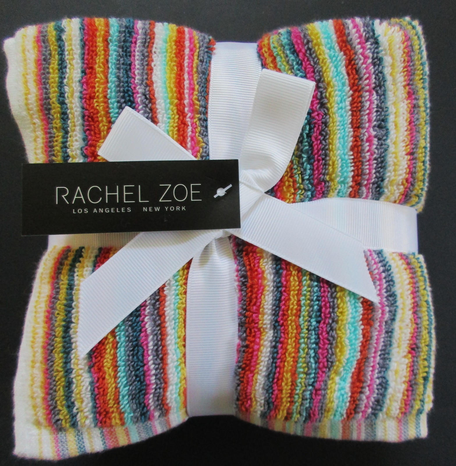 Rachel Zoe 5Pc Set Washcloths Thin Stripes Multicolor Rainbow 100% Cotton gallery