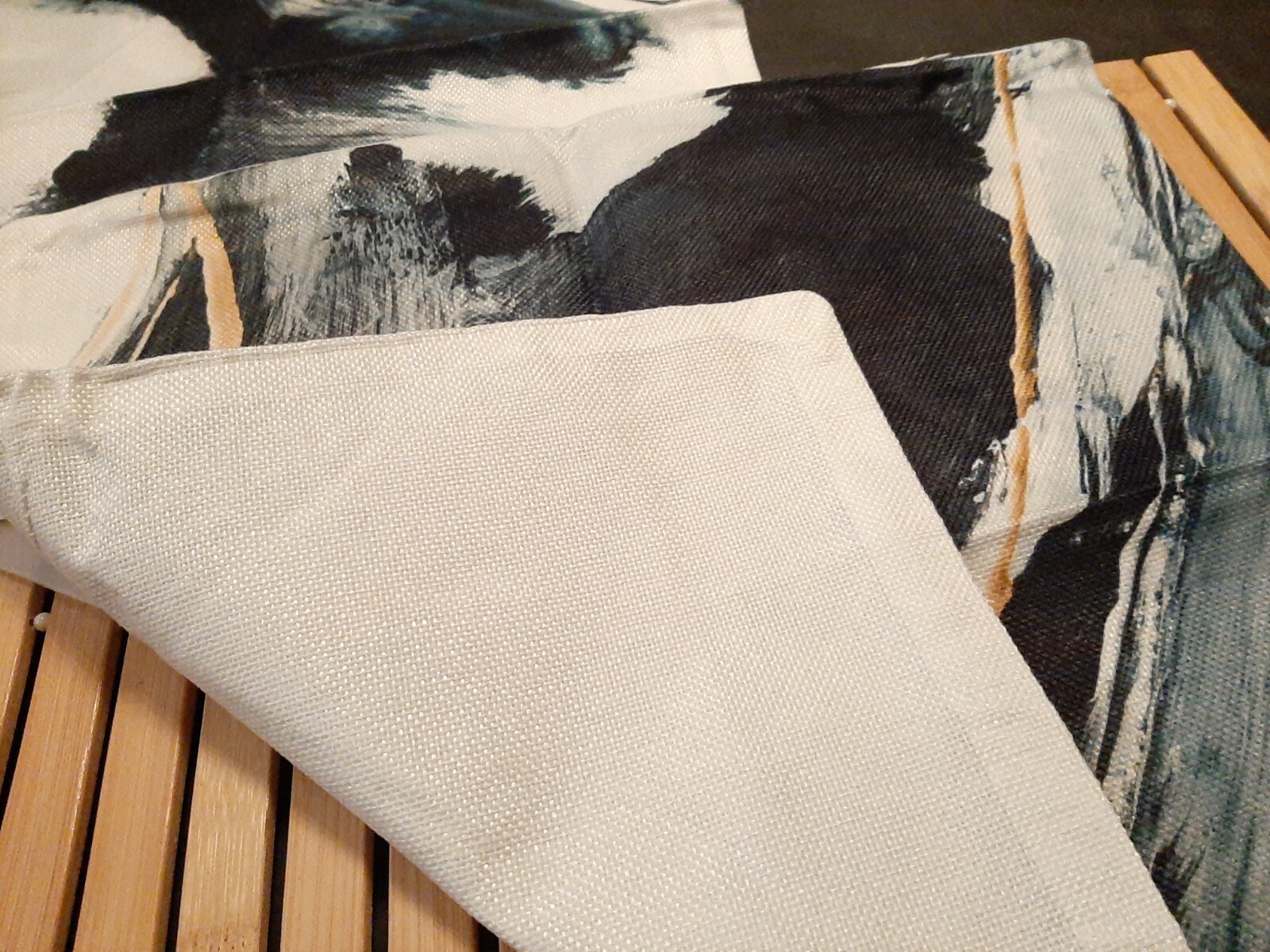 Pair 18 x 18 MARBLE ABSTRACT LINEN PILLOW COVERS Black, Gray, Blue, Gold NEW M06 gallery