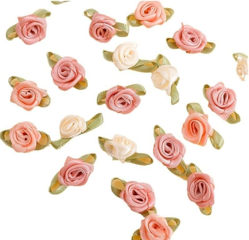 100 Pcs 15mm Multicoloured Mini Rose Flowers Satin Ribbon Bows Appliques DIY Sew gallery