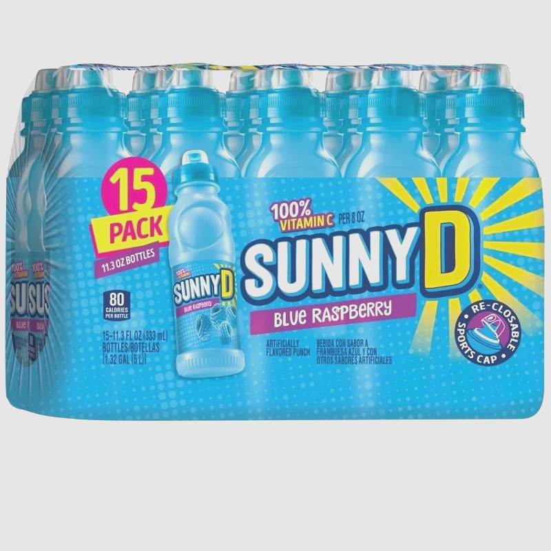 New SUNNYD Blue Raspberry Shelf Stable Juice Drink, 15 Count, 11.3 fl oz Bottles gallery