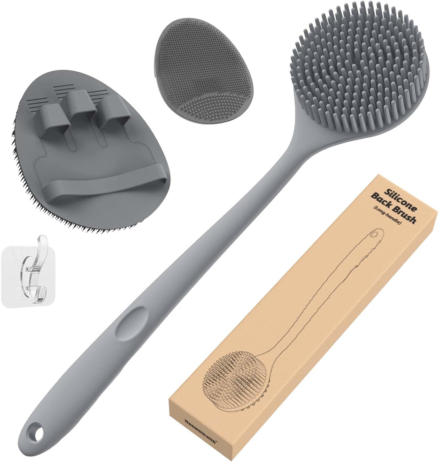 Silicone Back Scrubber (Thick Bristles) & Bath Glove & Face Brush Set(3Pcs), Sup gallery