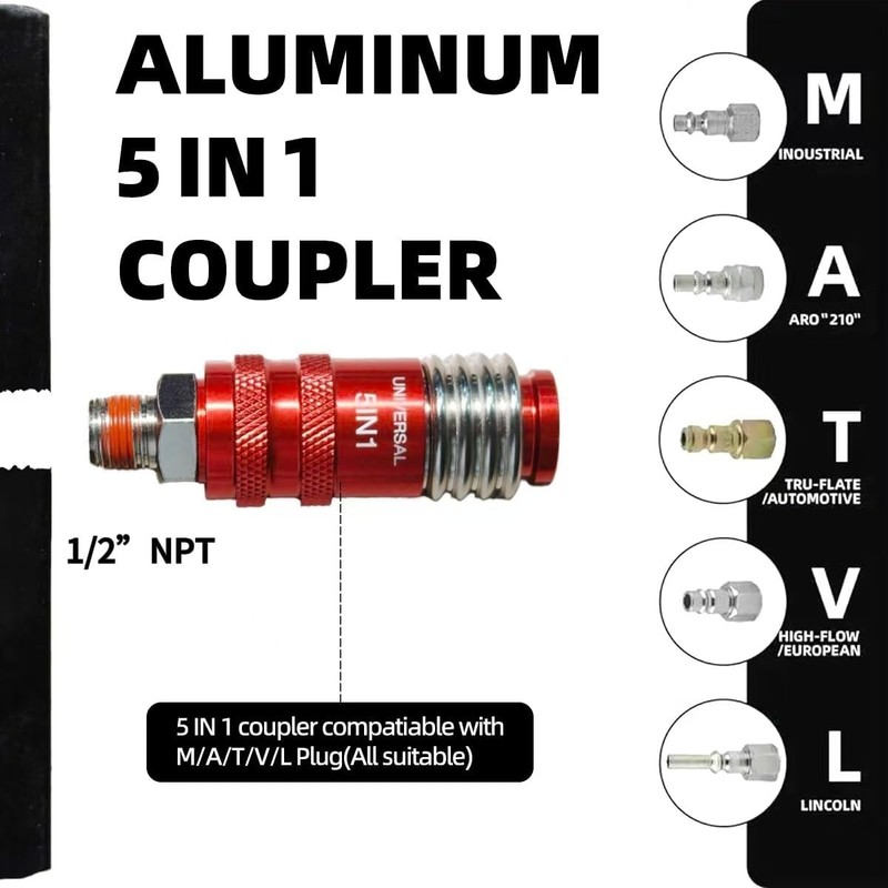5 In 1 Universal Quick Industrial Connect Coupler Air Hose Fittings1/2” NPT 5- gallery