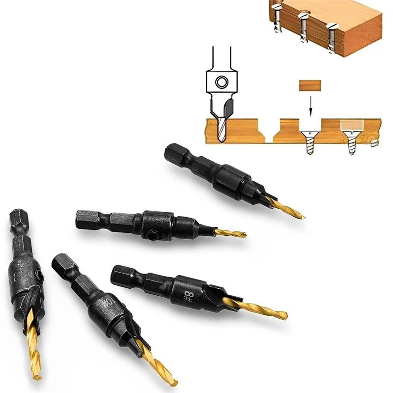 5pcs Countersink Drill Woodworking Drill Bit Set Drilling Pilot Holes for Screw gallery