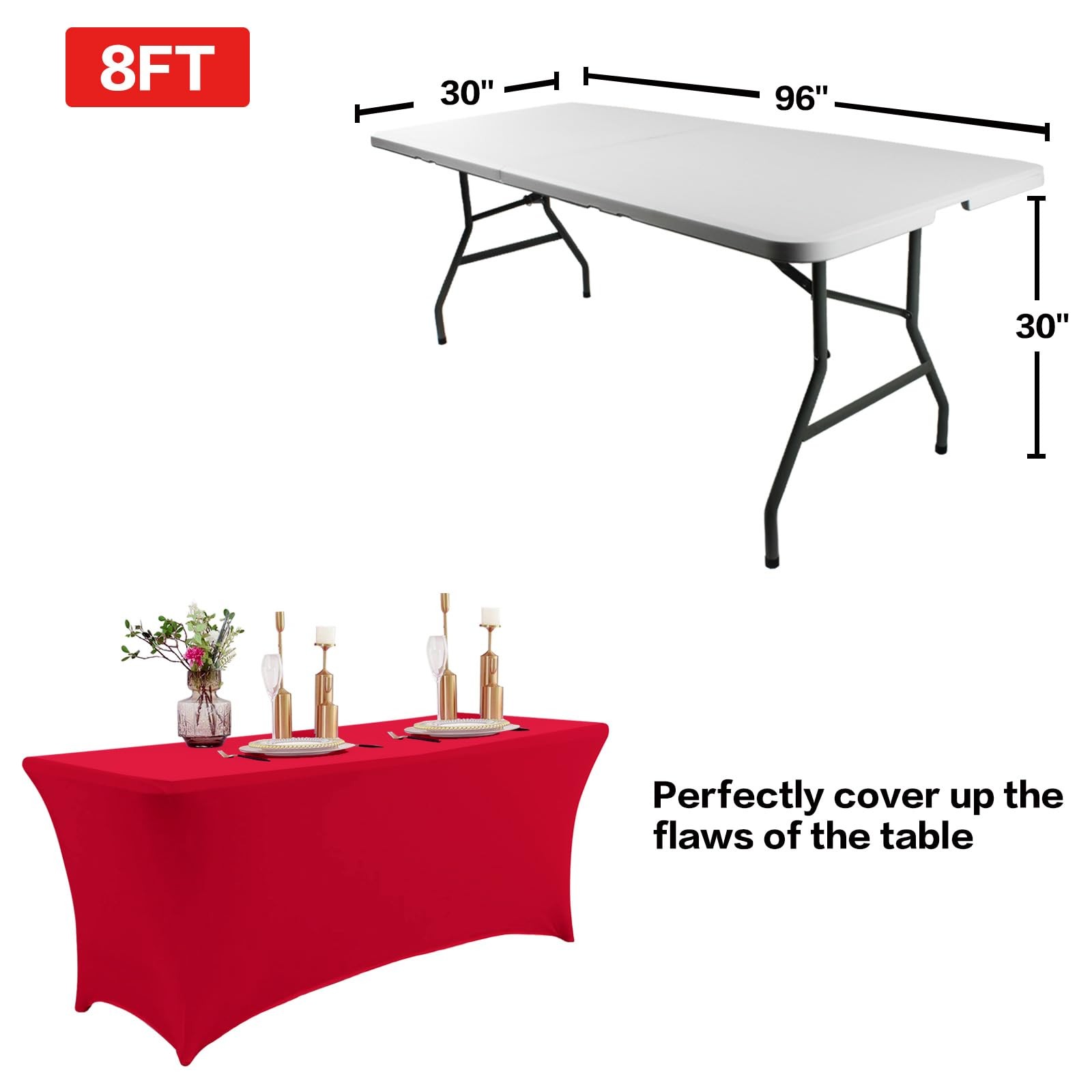 IVAPUPU 2 Pack 4FT Red Fitted Stretch Table Cloth Cover for Rectangular Tables gallery