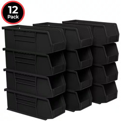30224 Plastic Stackable Storage Bins, 11 In. X 4 In. X 4 In. Black, 12-Pack