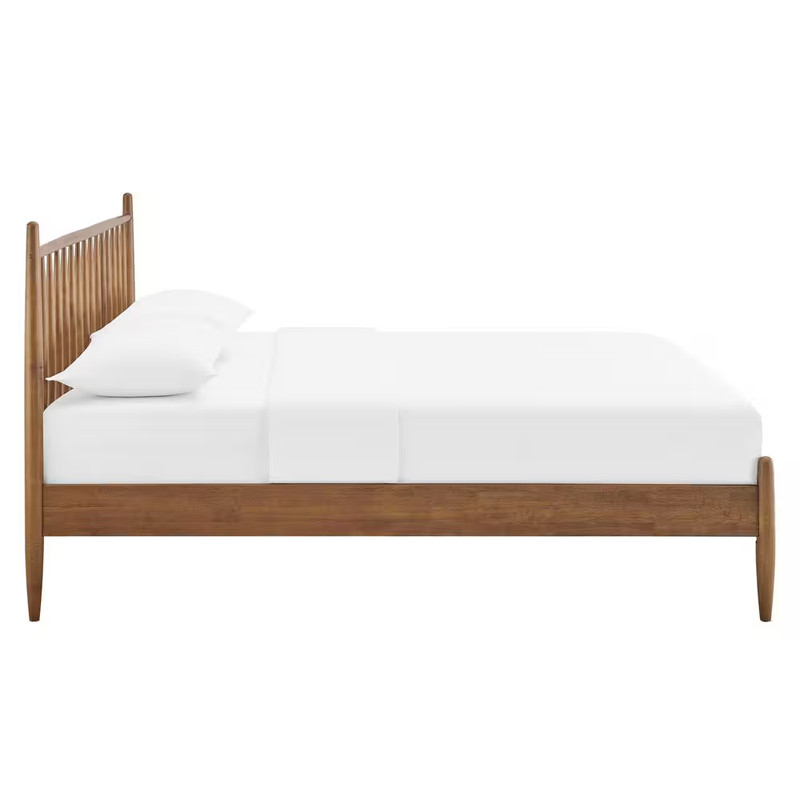 Zane Walnut Brown Solid Rubberwood Frame King Spindle Platform Bed gallery