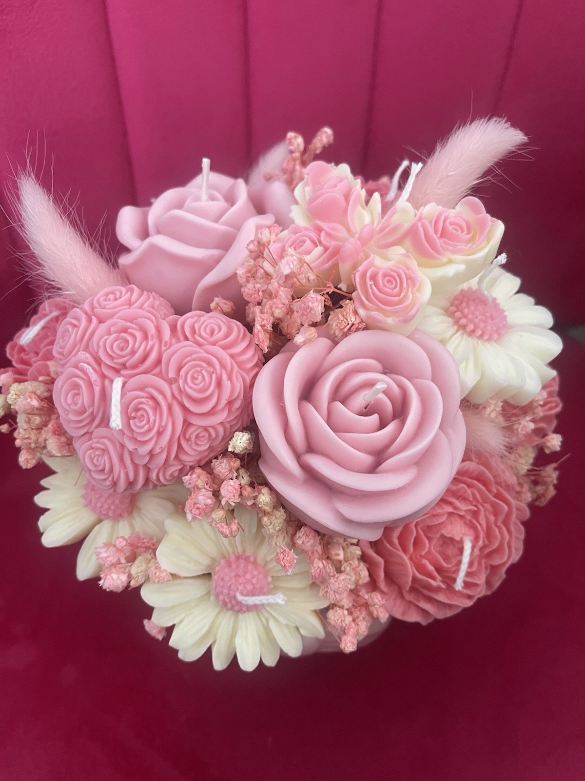 Pink & White Decorative Floral Romantic Wax Specialized Candle, Flower Shape gallery