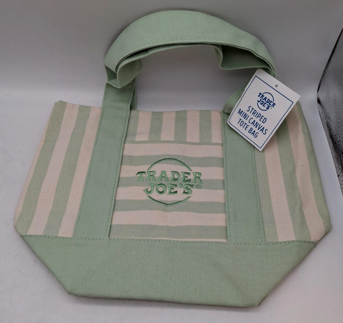Trader Joe's Limited Mini Canvas Pastel Striped Tote Bag 2026 Light Green gallery