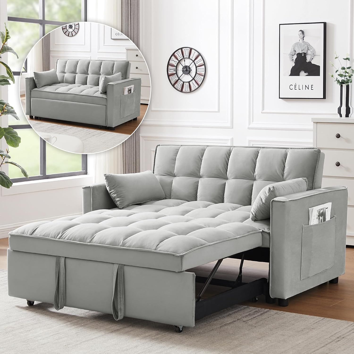 55'' Convertible Futon Sofa Bed Loveseat Sleeper Sofa Couch w/Pull-Out Sofa Bed gallery