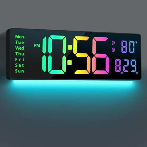 Digital Wall Clock Large Display 16", Digital Clock with 11 RGB Multicolor gallery