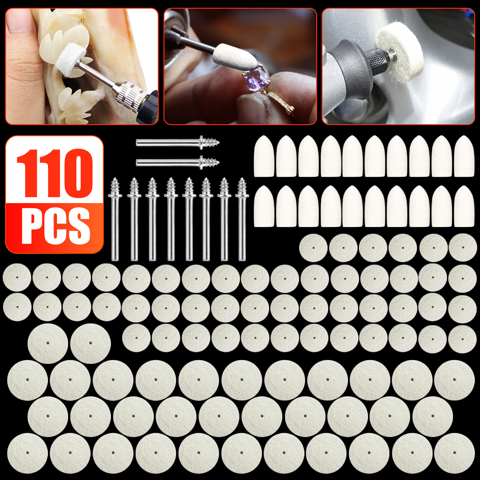 110x Wool Felt Buffing Polishing Pads Wheel Set For Dremel Grinder Accessories gallery