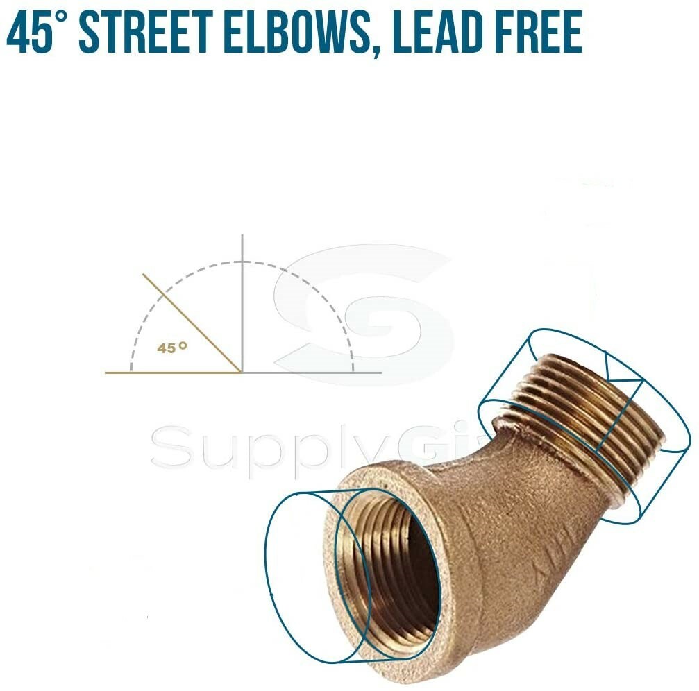 Midline 45 Degree Street Elbow Lead Free Brass Threaded Male Female 1/8"in-3"in gallery