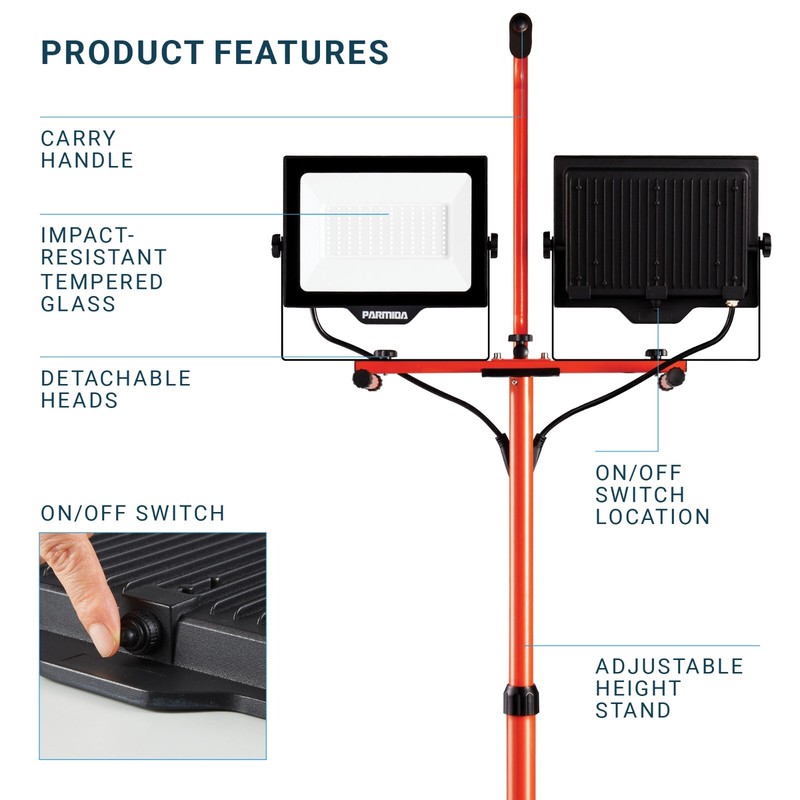 PARMIDA LED Dual-Head Work Light, Multi-Directional, 10,000W/20,000LM, 100W/200W gallery
