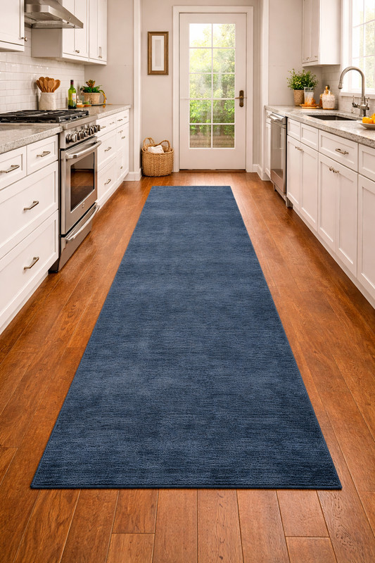 Steel Blue Solid Design Hand-Loomed 3X12 Gabbeh Wool Runner Rug Oriental Carpet gallery