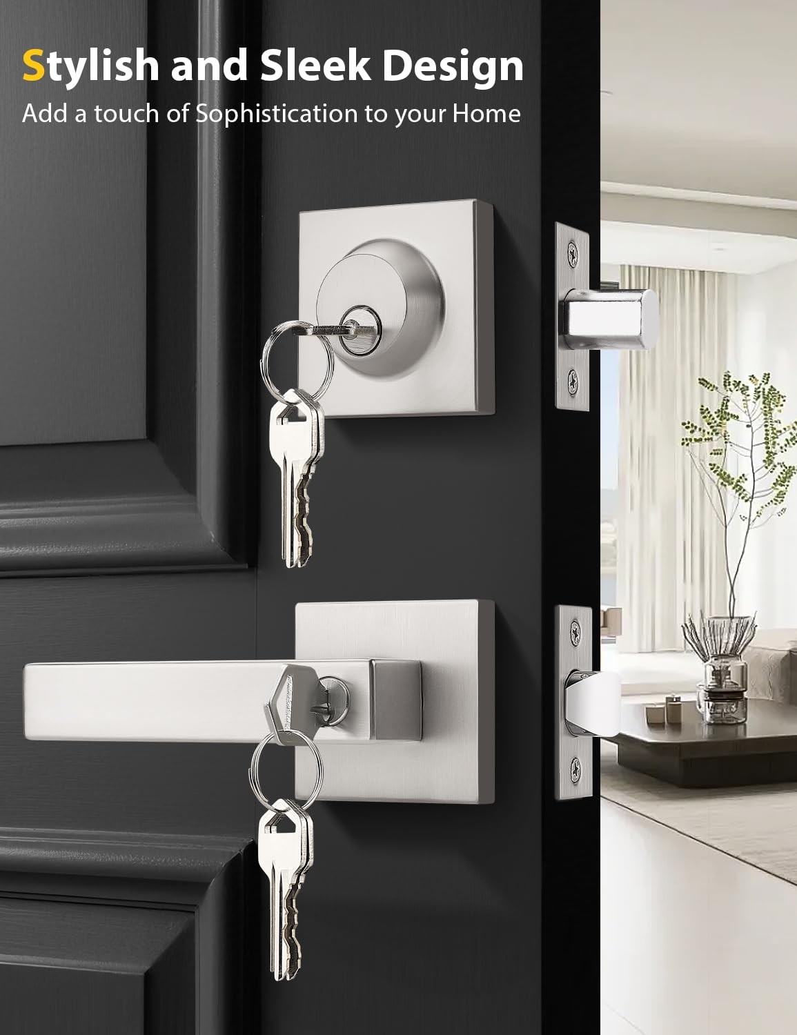 Brushed Nickel Keyed Alike Front/Exterior Door Levers with Single Cylinder De... gallery