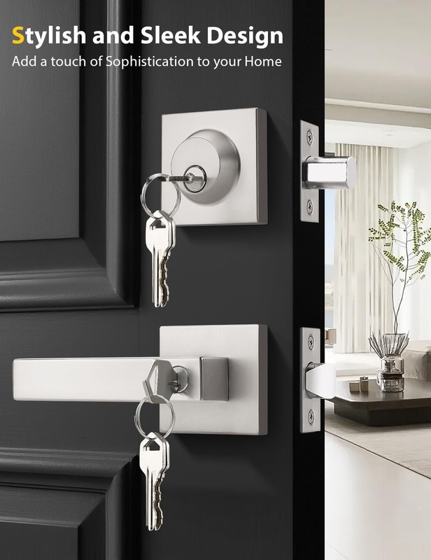 Brushed Nickel Keyed Alike Front/Exterior Door Levers with Single Cylinder De... gallery