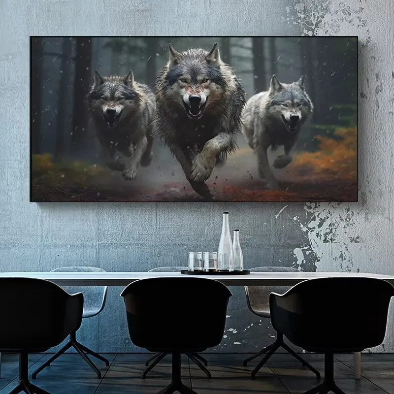 Three Wolf Running Howl Wildlife Canvas Paintings Prints Wall Art Picture gallery