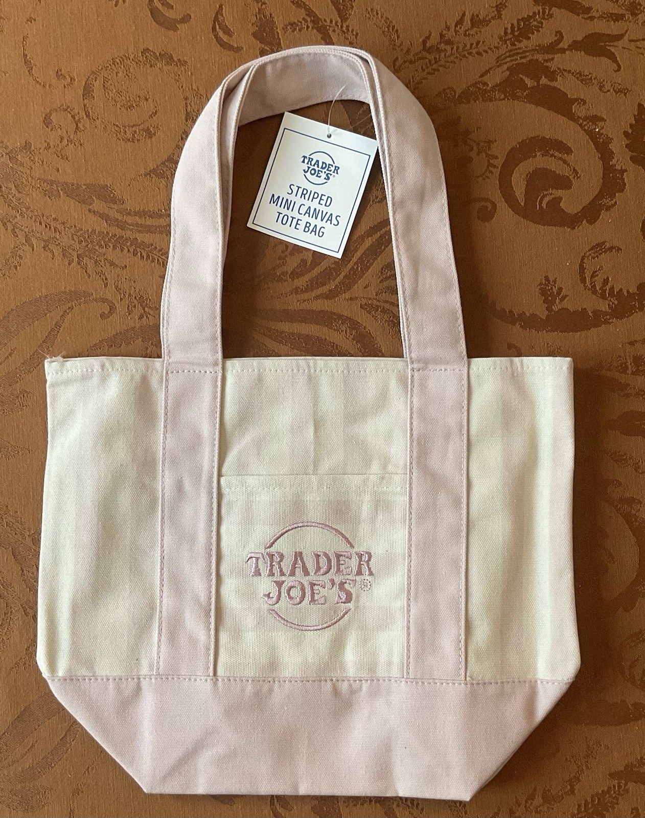 New Trader Joe’s Limited Mini Canvas Tote Bag 2026 Summer Striped Pastel Pink gallery