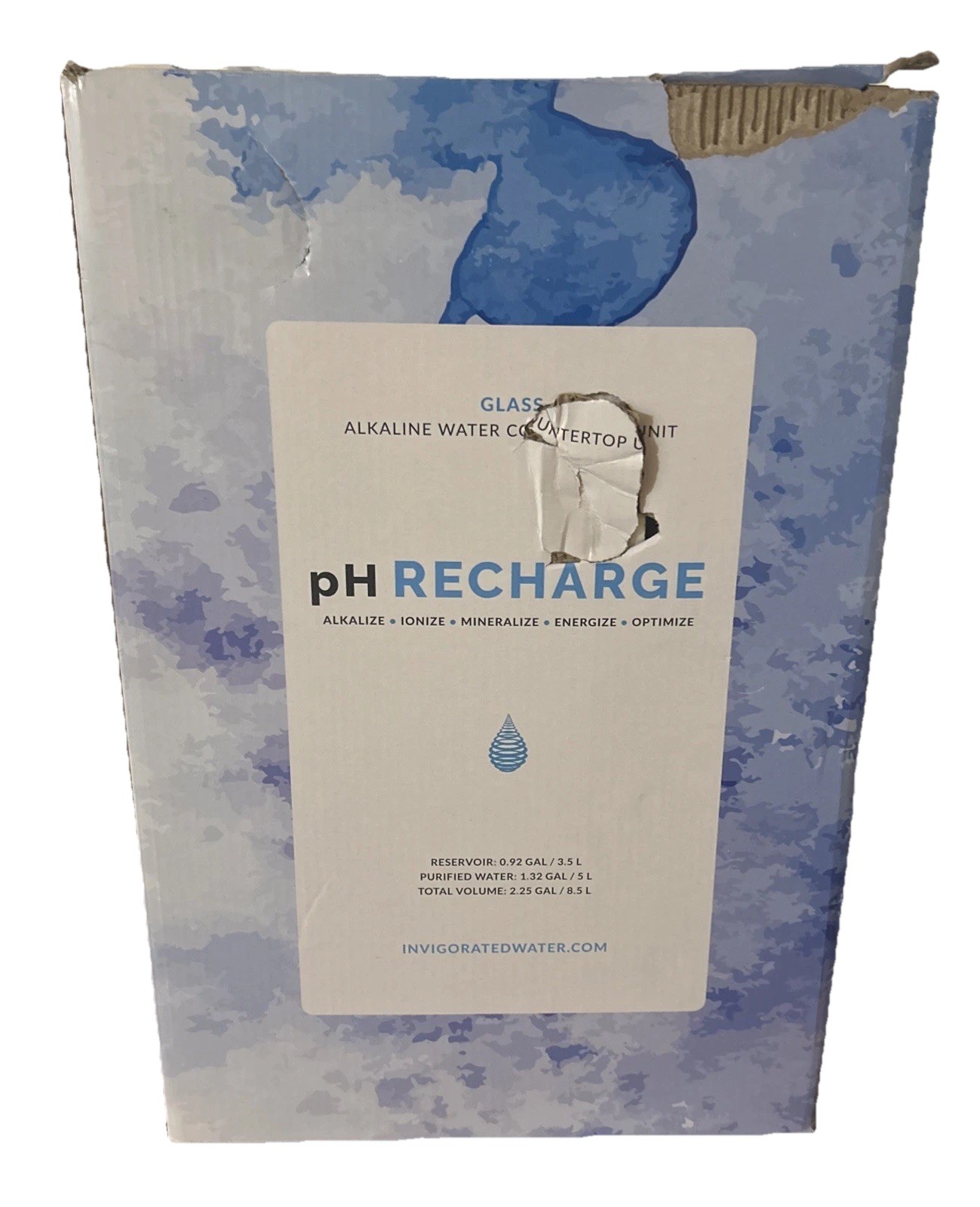 PH Recharge Glass Alkaline Countertop Water Filter 8.5 L/2.25 G New In Open Box! gallery