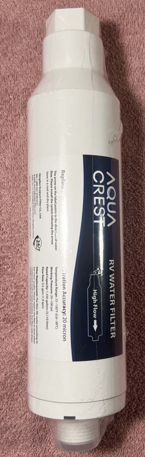 Aqua Crest RV Inline Water Filter 20 Micron 3 Month High Flow Filter gallery
