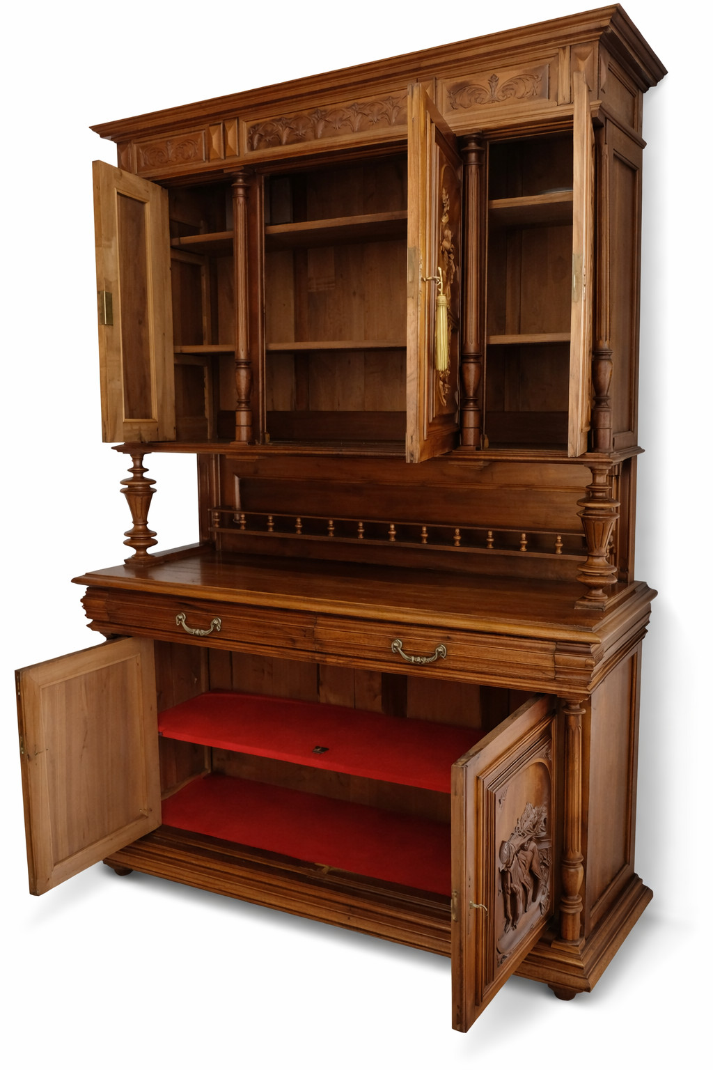 Vintage Renaissance Revival Walnut Hunt Scene Sideboard Hutch Cabinet gallery