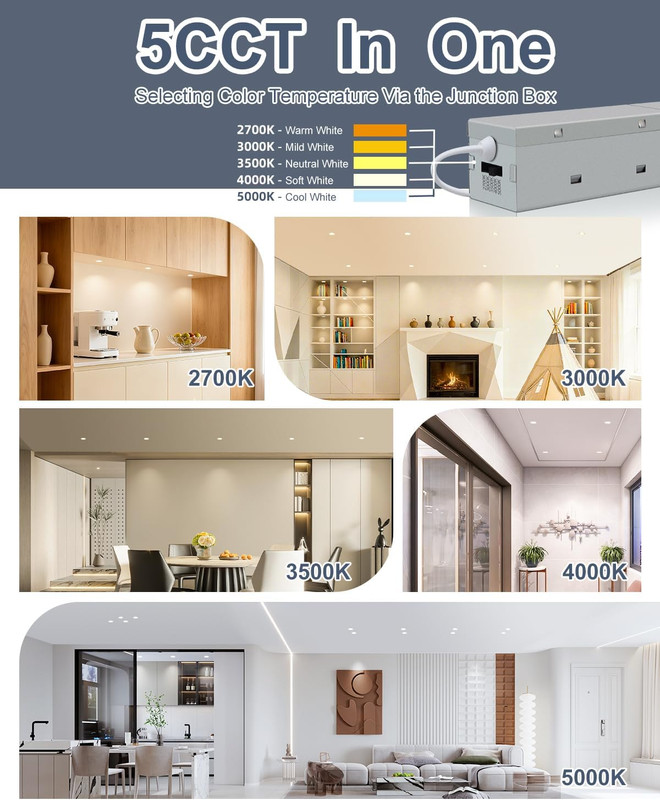 2" Dimmable LED Downlight, 5CCT, 8W, 12 Pack, IP65 Waterproof, ETL & FCC gallery