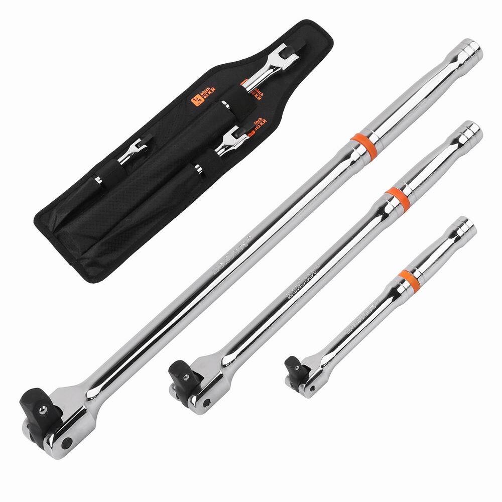 Breaker Bars Set 3PC 1/4" 3/8'' 1/2'' Dr 180° Rotatable Head 6" 10" 15" Length gallery