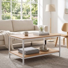 31″ Coffee Table Shelf Storage Drawer Metal Feet Retro Style Natural Save Space