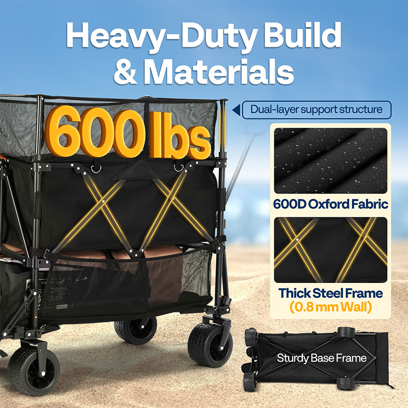 500L Capacity Double Decker Collapsible Wagon 600lbs Utility Cart w/ Big Wheels gallery