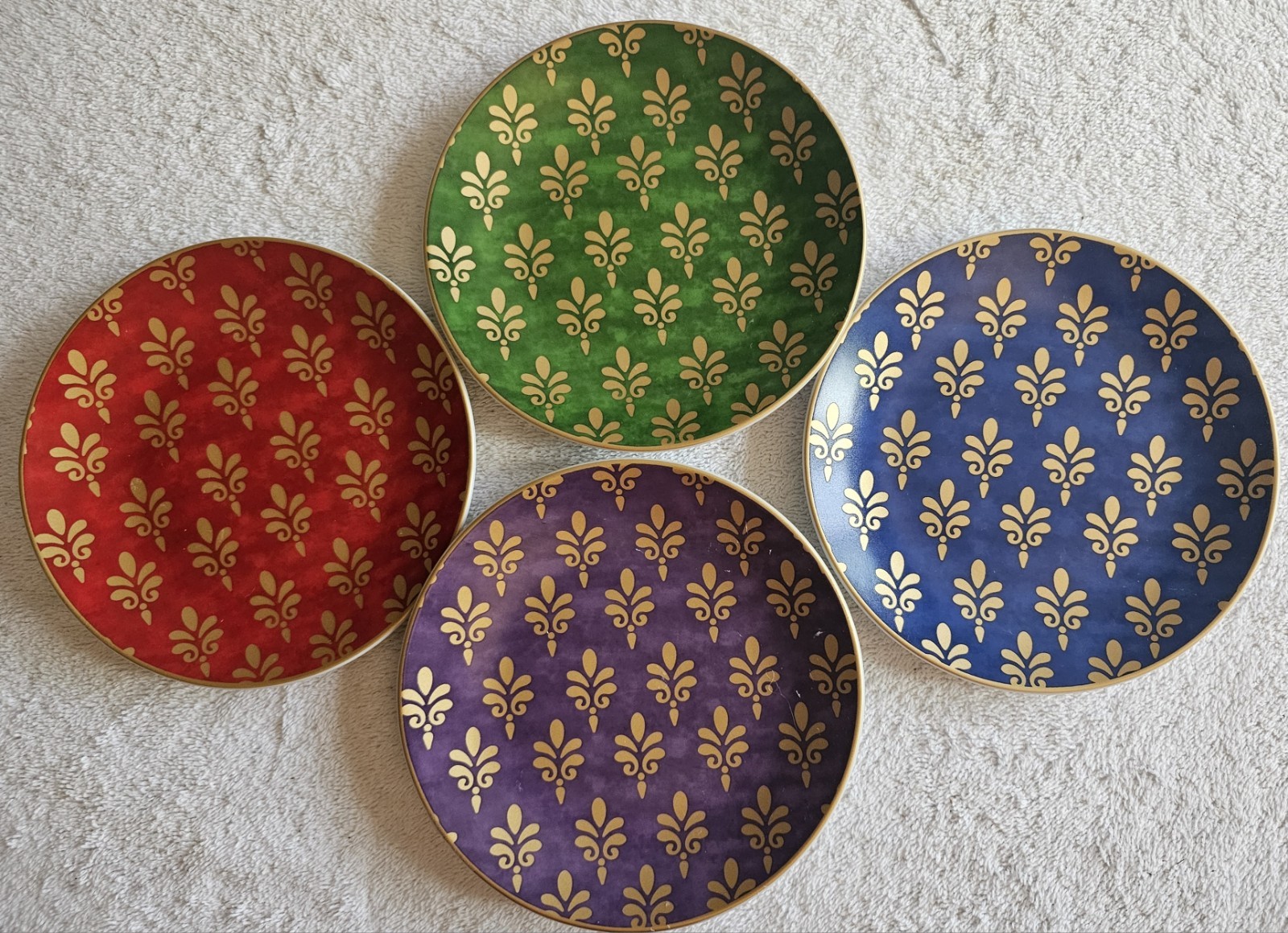 PIER 1 APPETIZER/ DESSERT PLATES--LOT OF 4--FESTIVE PATTERN--PORCELAIN gallery