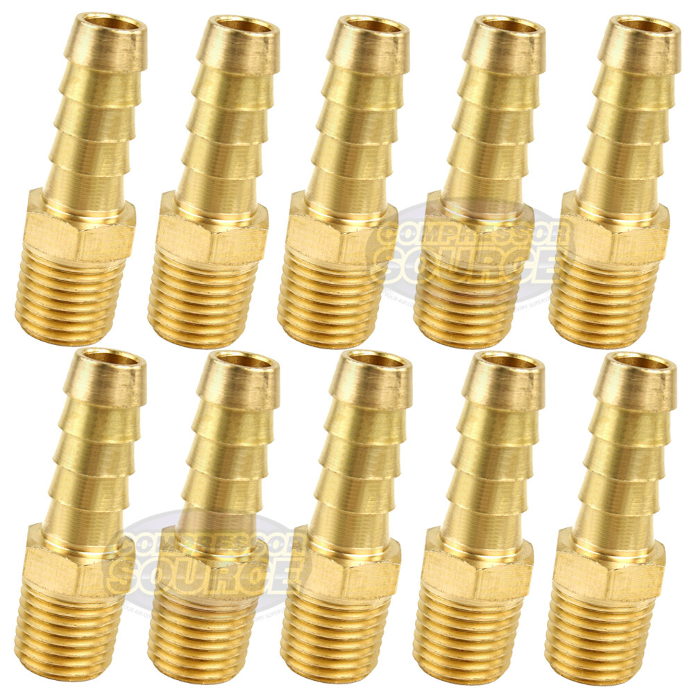 10 Pack 3/8" x 1/4" MNPT Pipe Thread Brass Air Hose Barb Fitting For 3/8" Hose gallery