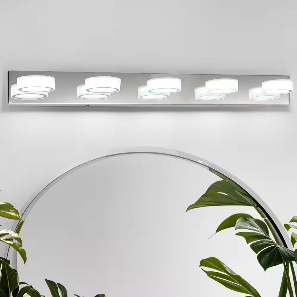 JUSHENG 41 in. 5 Light Chrome LED Bathroom Vanity Light Bar gallery