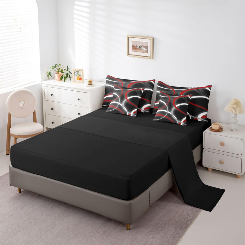 Red Geometric Comforter Set Queen Size 7 Pieces Modern Bedding gallery