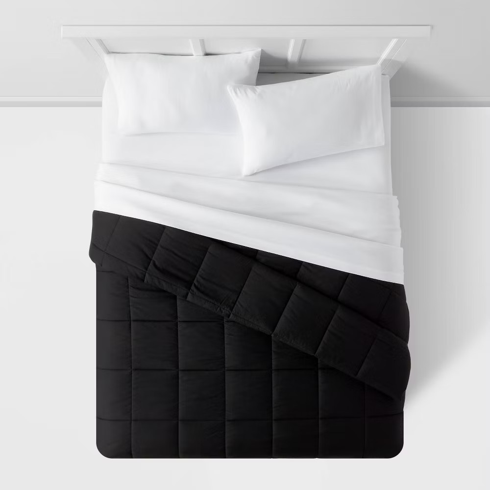 Full/Queen Down Alternative Washed Microfiber Reversible Comforter Black - Room gallery
