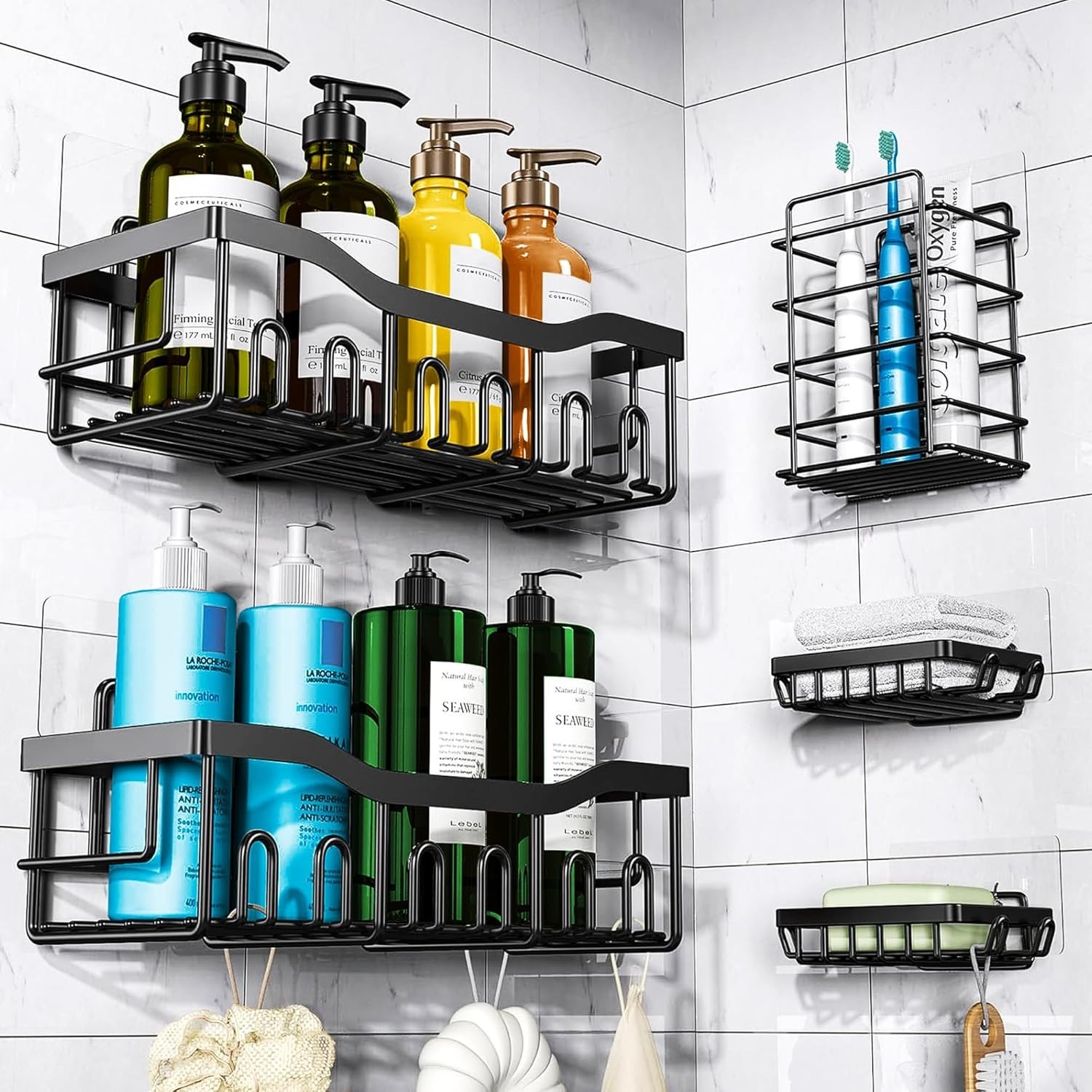 5 Pack Shower Caddy Adhesive Shower Organizer for Bathroom Storage & Kitchen gallery