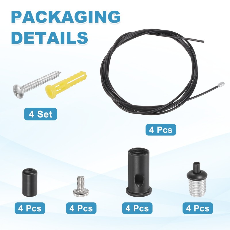 4Set 4.9ft Ceiling Hanging Wire Cable Kit with Slotted Mount Screw Kit, Black gallery
