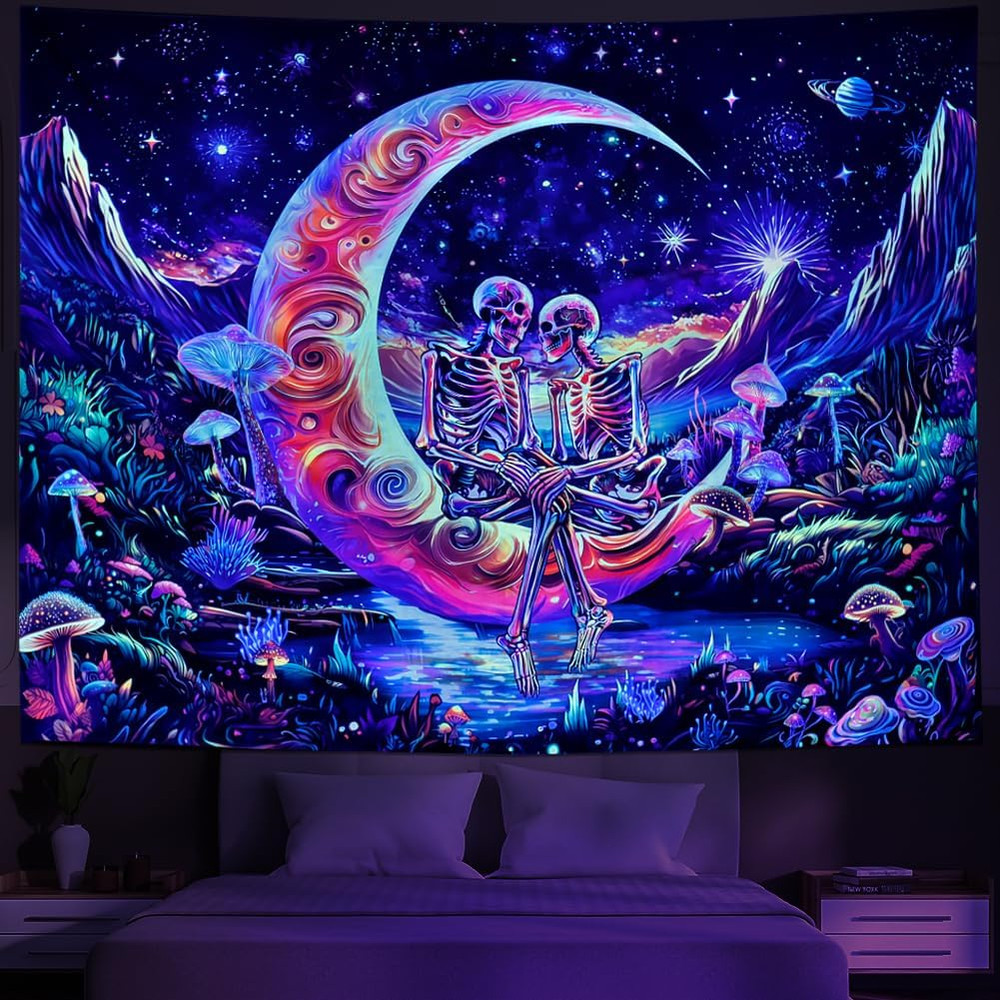 Blacklight UV Reactive Tapestry Trippy Neon Wall Hanging Glow in Dark Art Decor