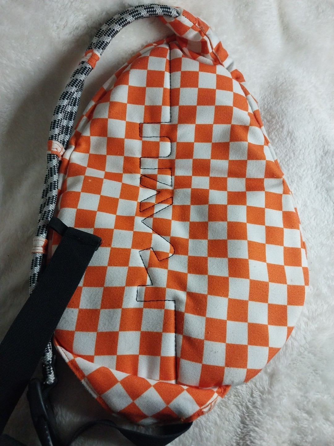 Kavu Sling Bag Backpack Orange White Checked Adjustable Strap Zip Pockets 2