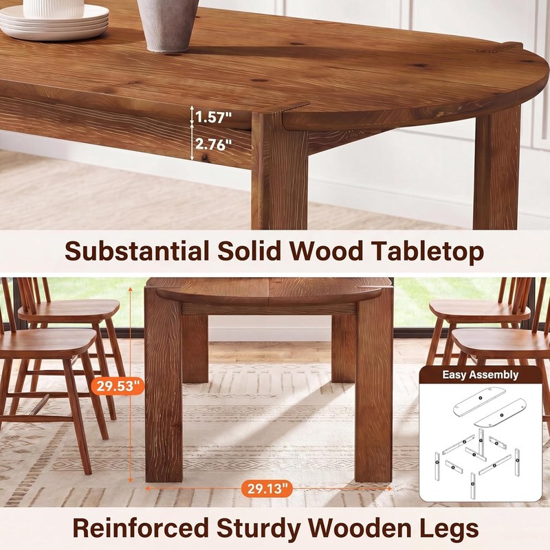 63" Solid Wood Oval Dining Table for 4-6, Rustic Kitchen Table for Dining Room gallery