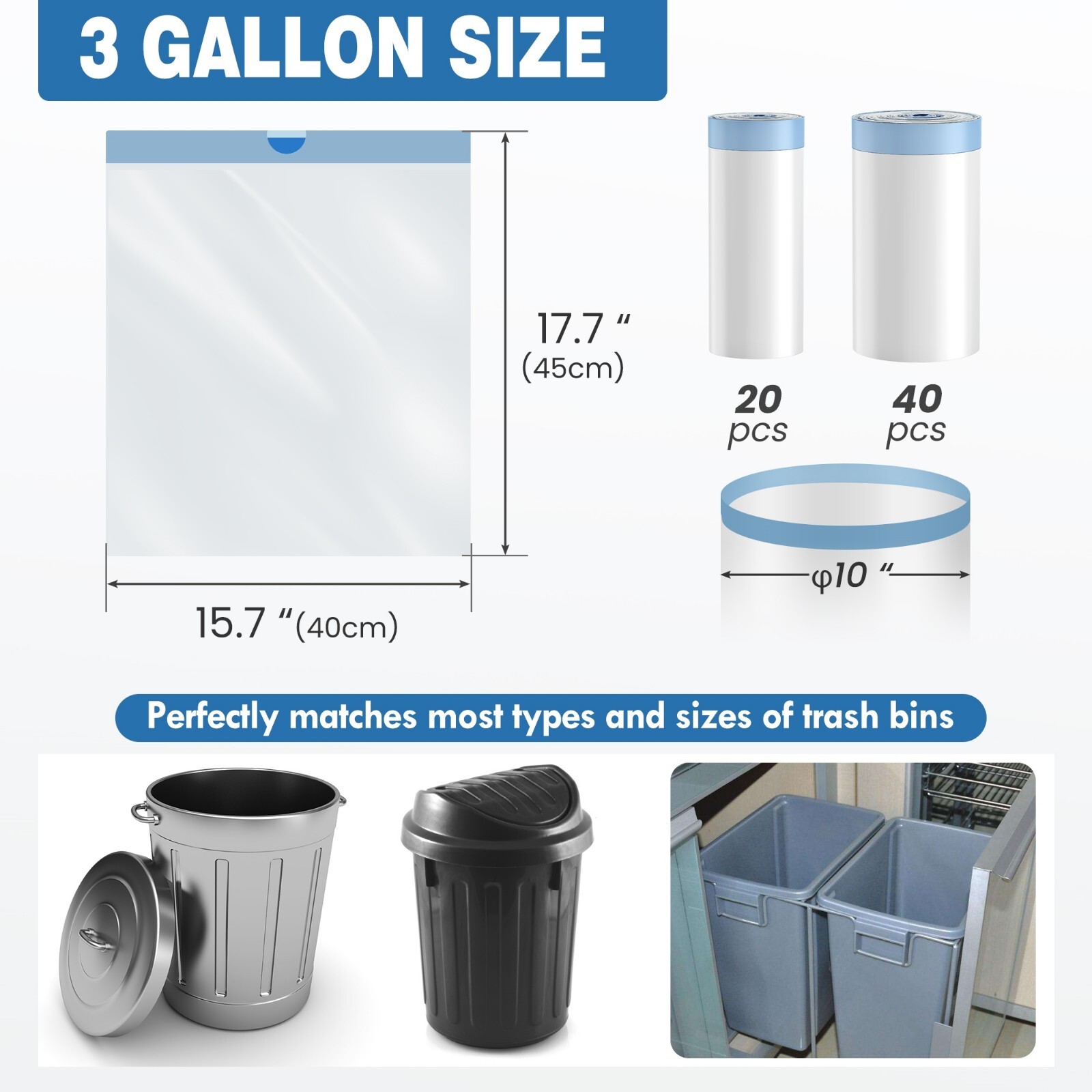 40*50CM-20x White Drawstring Rubbish Sack Tear-Resistant Strong LDPE Material gallery