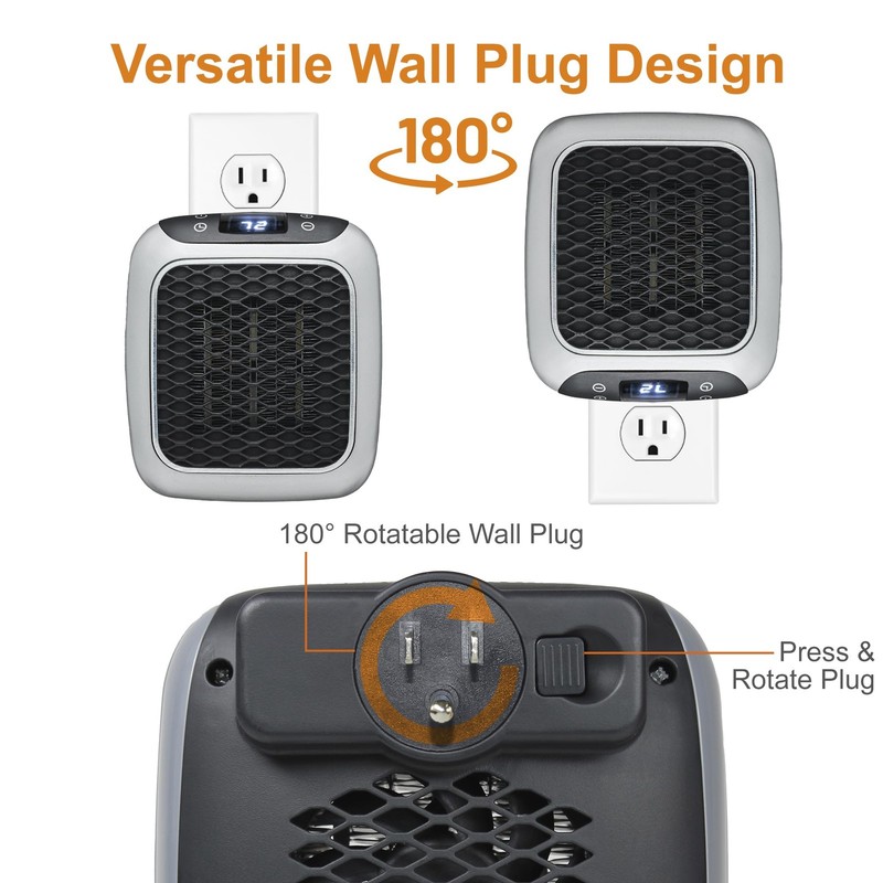 800W Space Heater Digital Electric Heater Wall Outlet Plug Small Fan Home Warmer gallery