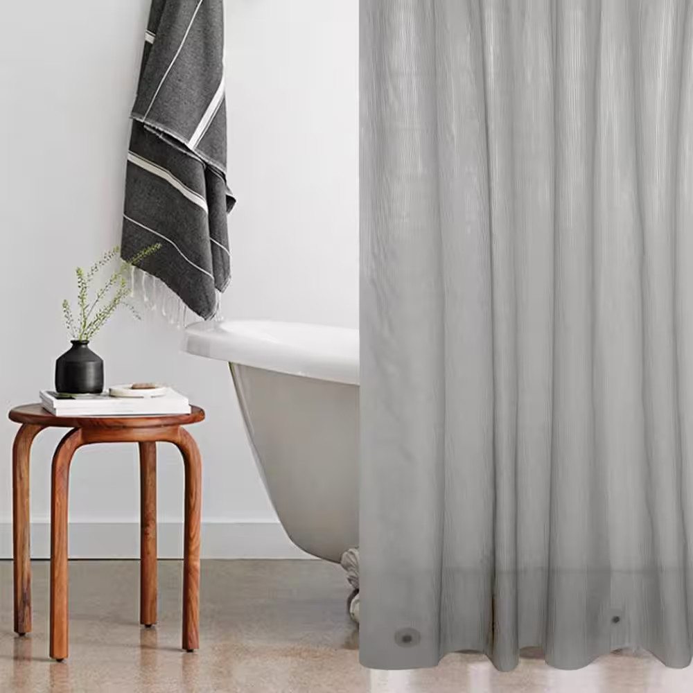 Raystar 70 In. X 72 In. Gray PEVA Plaid Shower Curtain gallery
