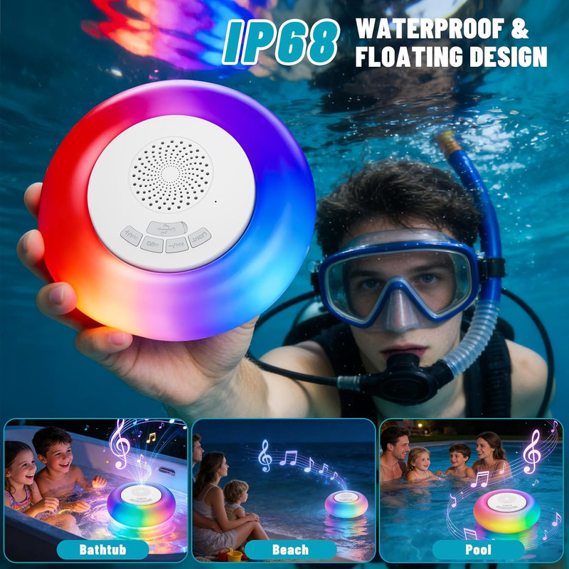 2 Pack Floating Pool Lights with Bluetooth Pool Speaker, 2-In-1 RGB Pool Lights, gallery