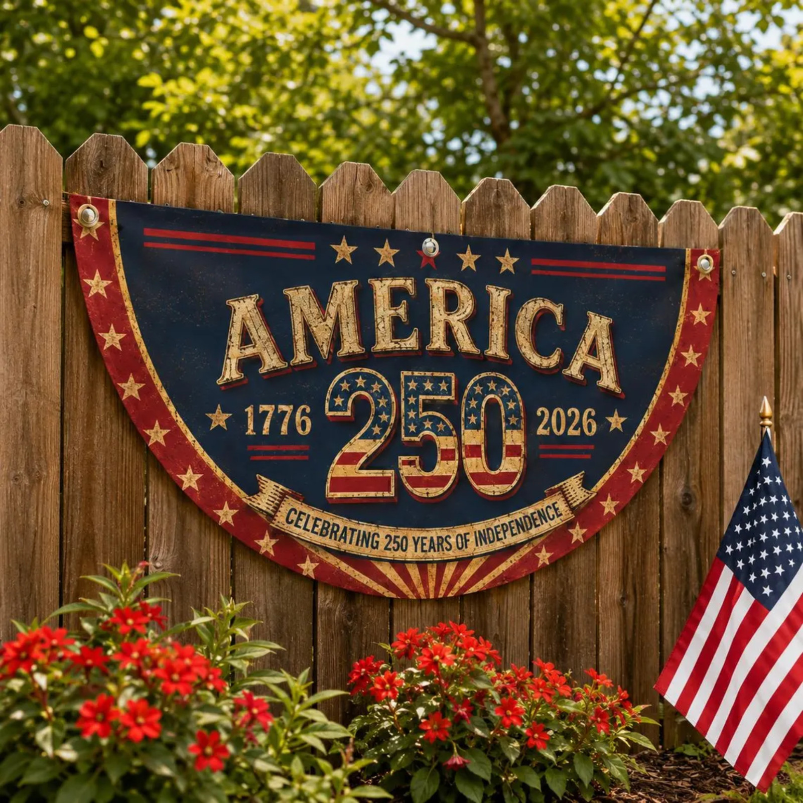 Retro 250th Anniversary Semicircle Fence Flag 1776-2026 Patriotic Yard Banner gallery