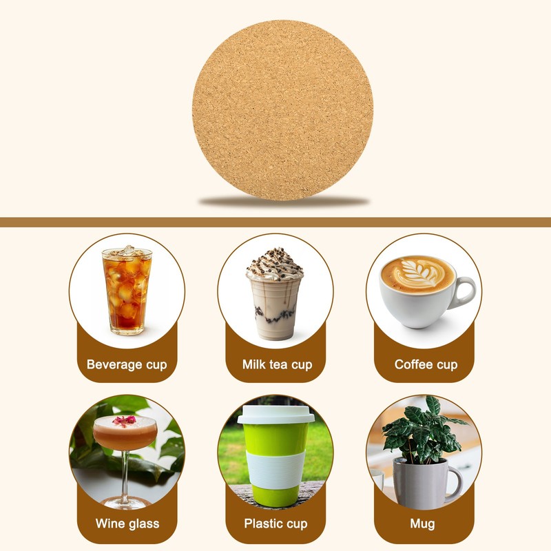 8Pcs Cork Coasters for Drinks, Round 100mm/3.94inch (Thickness 4mm) gallery
