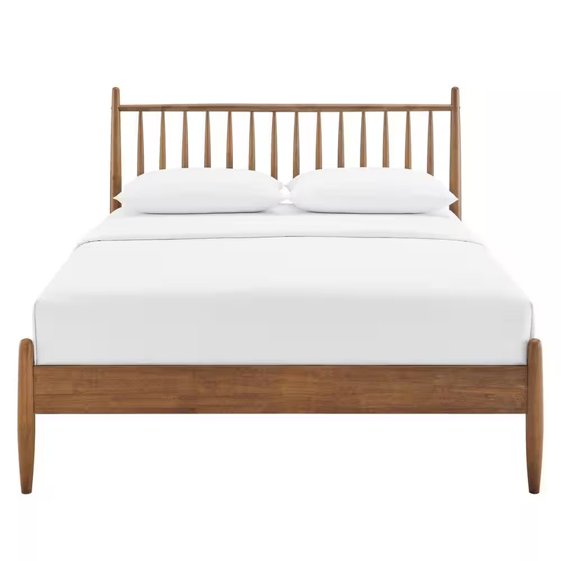 Zane Walnut Brown Solid Rubberwood Frame King Spindle Platform Bed gallery