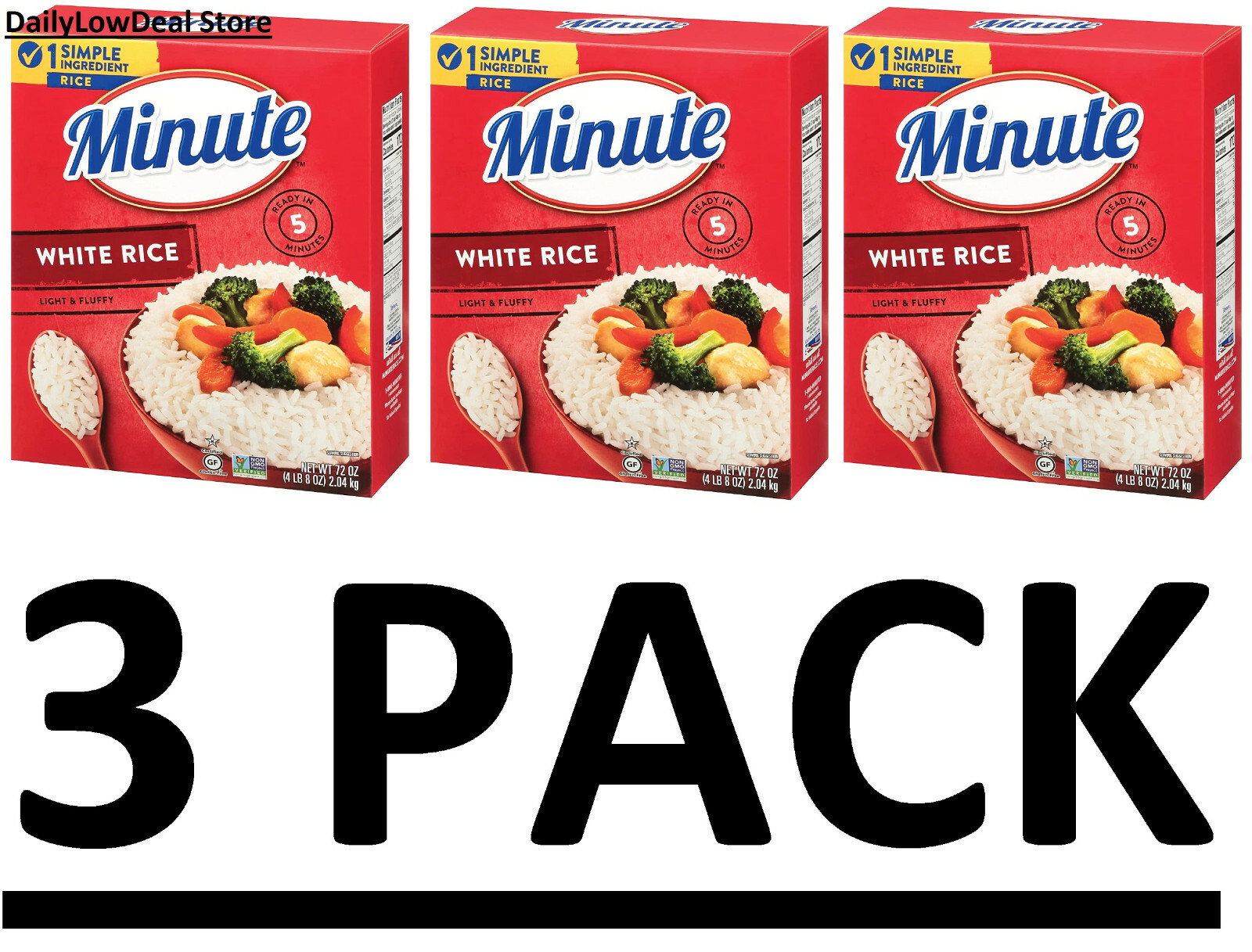3 PACK - Minute Instant White Light Fluffy Long Grain Rice 4lb 8oz Total 13.5 Lb gallery
