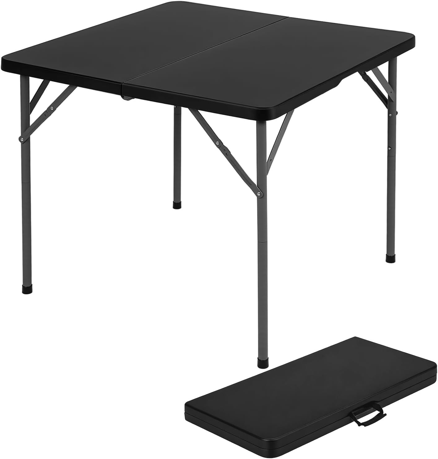 34" Folding Card Table Plastic Table Portable Square Height Dining Table, Black gallery