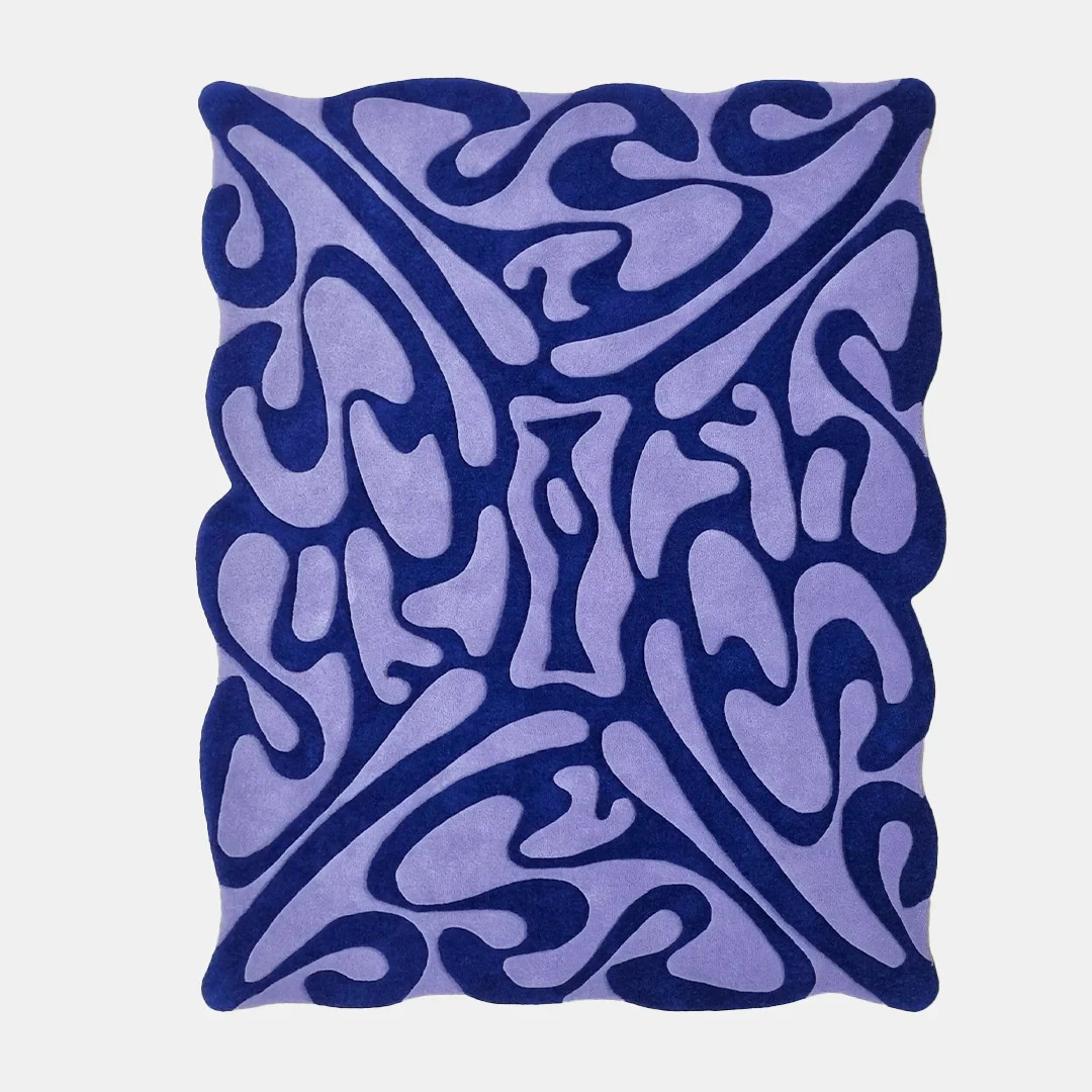 Hand Tufted Blue Rug Abstract Wavy Area Rug Custom Living Room Carpet gallery